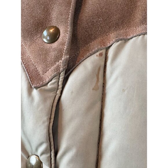 Woolrich Womens Western Style Down Puffer Vest With Faux Fur Collar Beige/Brown - Picture 10 of 16